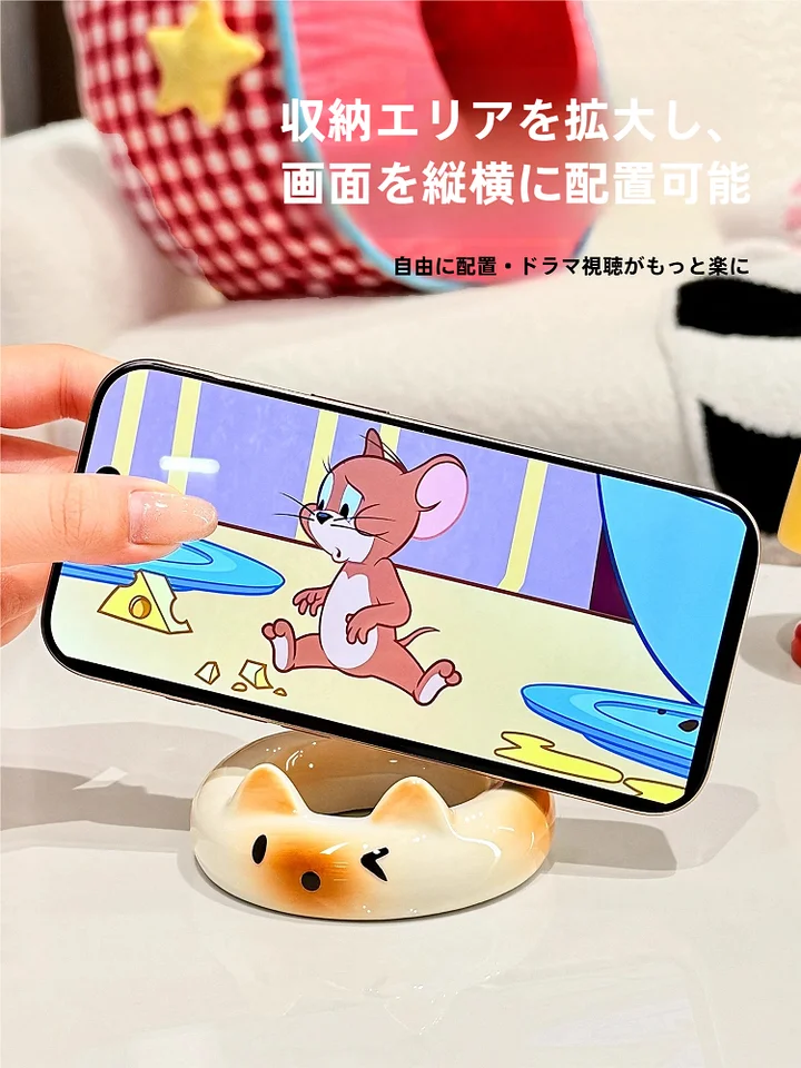可愛いスマホスタンド【オフィス用・陶器製・多機能デスク装飾】