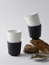 茶碗 一杯 お茶を楽しむ 陶器 白黒岩模様 功夫茶に最適
