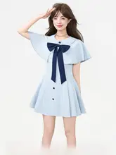 ミニワンピース レディース ノースリーブ 2WAY ブルー きれいめ フェミニン 夏 「KEIKO」
