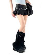 ブラックデニム風デザインの膝下ソックス【ゆったりフィット・ジッパー付き・ユニークデザイン】