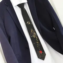 極上の柔らかさ！黒金色JKDKネクタイ風扇子【桜デザイン・成人祝い】