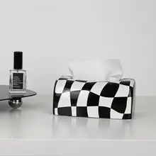 モダンデザインのチェッカーパターン陶器ティッシュボックス【リビング・ダイニング・オフィス用】