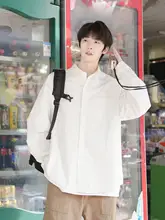 ユニセックス レトロ風長袖シャツ【カジュアル・ホワイト・ゆったりシルエット・秋用】