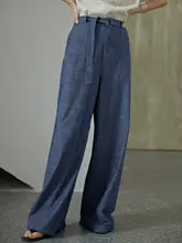 moofeel レディース ハイウエスト ワイドデニムパンツ【夏用・薄手・ルーズフィット・ロング】