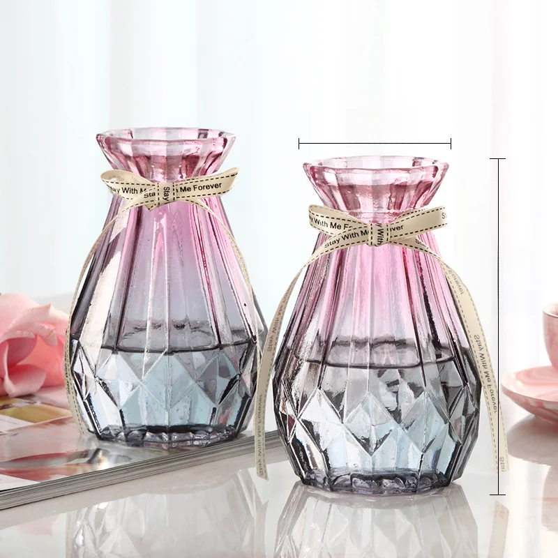 2点セット 2色ガラス花瓶【透明・水栽培用・シンプルデザイン・リビング用】