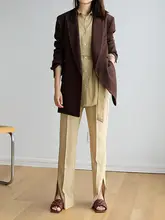 快適な輸入ポリエステル製のリネン風長パンツ【微フレア・スリムフィット・スリットデザイン】