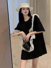 黒の短袖Tシャツ【ゆったりデザイン・中長丈・ワンピース風】