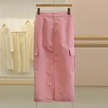 デザイン性のあるハイウエストフィット タイトスカート【春夏用・フリルディテール】（セットアップ対応）