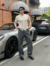 ストライプテクスチャーのトリアセテート混紡プリーツパンツ【ストレート・ワイドレッグ・ビジネス用】（セットアップ対応）
