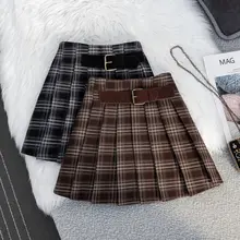 ヴィンテージ風チェック柄プリーツスカート【秋冬用・高腰・Aライン】（セットアップ対応）