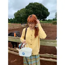 学院風の白鹅绒ニットカーディガン【丸首・トレンド・リブ編み】