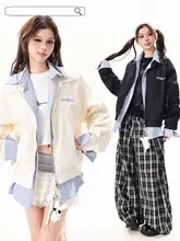 ストリートスタイル フェイクツーアイテムジャケット【女性用・ルーズフィット・春向け】（セットアップ対応）