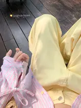 ハイウエストストレートデニムパンツ【春夏用・ライトイエロー・ゆったりシルエット】（セットアップ対応）