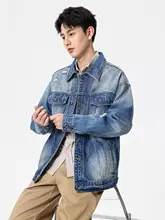 ラフなデザインのデニムジャケット【コットン・ウォッシュ加工・ルーズフィット】