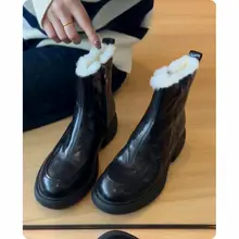 牛革製 厚底雪地靴【ショートブーツ・裏起毛・保温性・女性用】