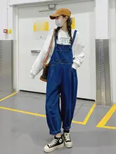 デニムオーバーオール【女性用・カジュアル・ハイウエスト・九分丈】（セットアップ対応）
