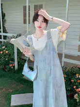 青色グラデーションサスペンダー付きワンピース【夏用・個性的デザイン・スタイル】（セットアップ対応）