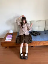 個性的なチェック柄のポケット付きシャツ【秋用・レトロ・ルーズフィット】