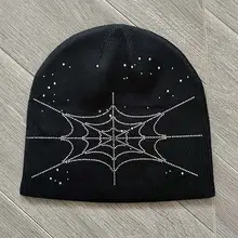 蜘蛛の巣デザインの刺繍ニット帽子【冷たい季節に最適】