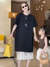 ゆったりとした夏用レーススカート付きTシャツ【中長丈・スタイル・（セットアップ対応）】