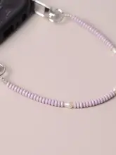ファッションスマートフォン用ストラップ【淡い青紫・トルコ石・淡水パール・女性用・手首用】