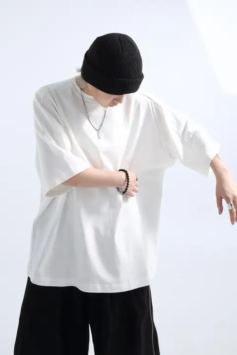 涼感水滑棉のオーバーサイズ七分袖Tシャツ【シンプルデザイン・ゆったりフィット】