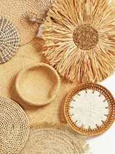 北欧スタイルの丸型草編み壁掛け飾り【ハンドメイド・インテリア装飾用】