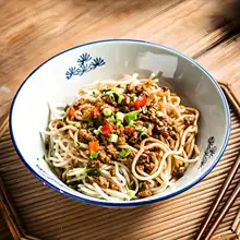 陶器製の大きな麺用ボウル【レトロデザイン・家庭用】