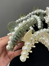 高級感のあるアセテート製髪留め【パール付き・大きめサイズ】