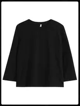 純綿製 レディース長袖Tシャツ【黒・ルーズフィット・カジュアル・春秋用】（セットアップ対応）