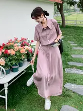 独特な美しさのピンクデニムワンピース【夏用・長袖シャツドレス】