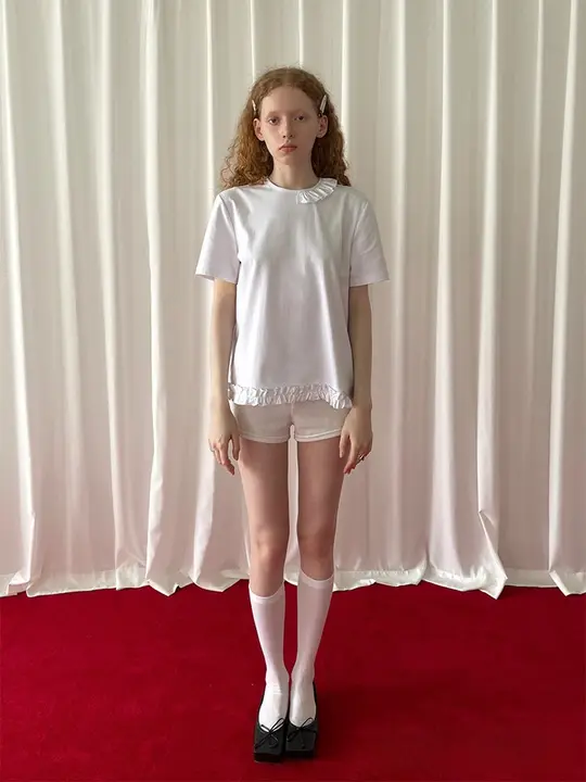 Tシャツ レディース コットン フリル 白 「PFF GIRL」