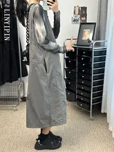 デザイン性のあるグレーの工装風キャミソールマキシワンピース【大きいサイズ・夏用・スリム効果】（セットアップ対応）