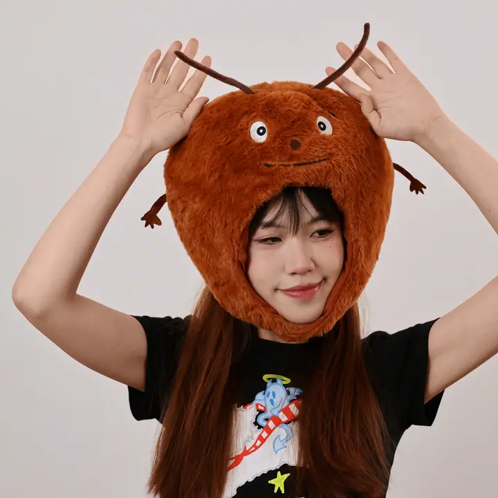 かわいいカートゥーンデザインの毛羽立ちマットなゴキブリ頭巾【コスプレ・撮影用・ユニークな小道具】
