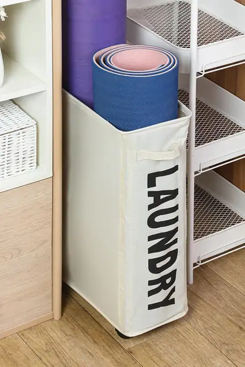 折りたたみ式収納バスケット【ヨガマット収納・キャスター付き・家庭用・ランドリーカゴ】