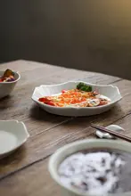 陶製 中華風プレート【灰釉・レトロデザイン・デザート皿】