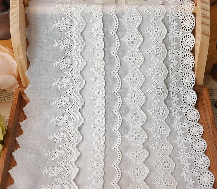 白色コットン刺繍レース生地【DIY・袖口・スカート・カーテン用】
