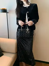 DAJO’S 抽ひだビジュー付き包臀Hラインスカート