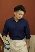 高級通勤用 メンズ長袖シャツ【抗皺テクノロジー・透 breathable・シンプルデザイン】