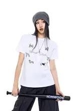 アメリカンスタイルのラインストーン付き涼感速乾半袖Tシャツ Tシャツ レディース