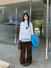 カフェブラウンのワイドレッグデニムパンツ【レトロデザイン・ハイウエスト・ストレート】