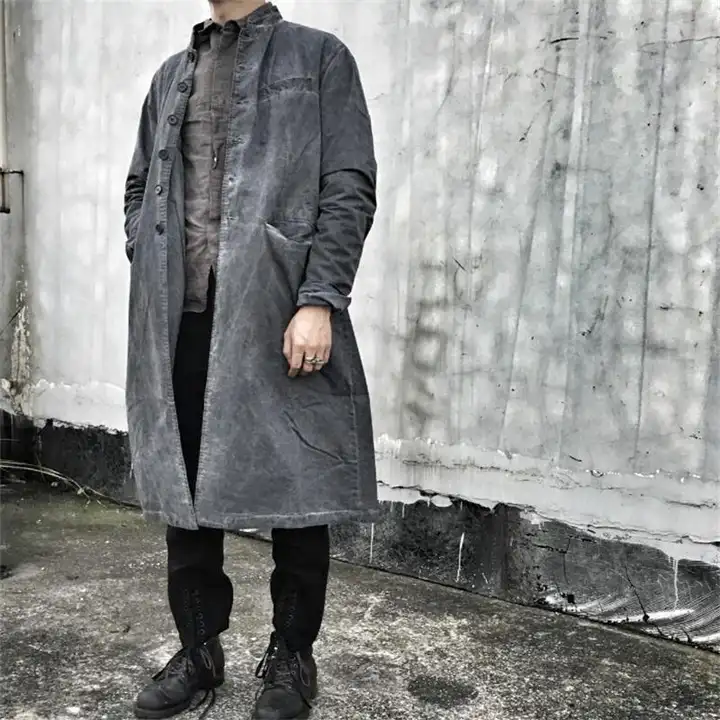 クラシックデザインのロングコート【ヴィンテージウォッシュ加工・水紋風】