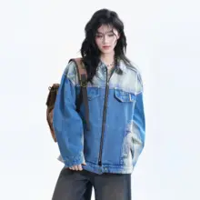 アメリカンヴィンテージウォッシュ加工グラデーションジップアップデニムジャケット【女性用・ゆったりサイズ・カップル向け】