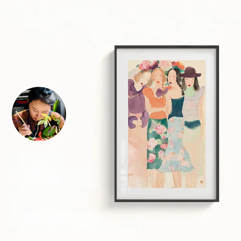 秦秀娟 インス風 北欧スタイルの女の子アート壁画【エントランス・カフェ装飾用】