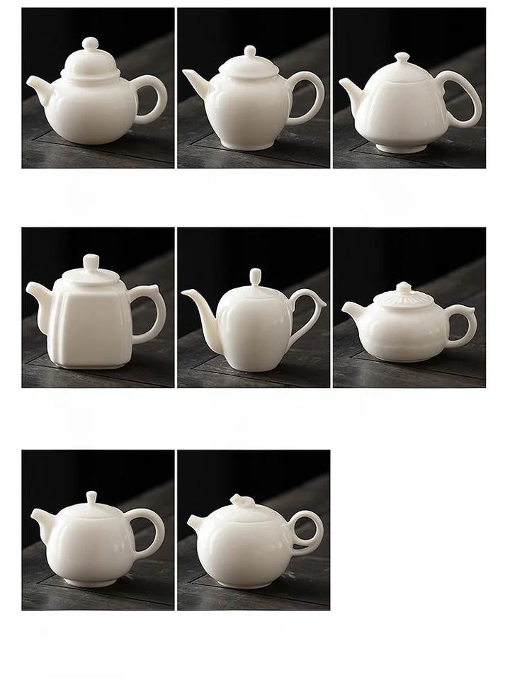 大容量 陶器製 茶こし付き茶ポット【白磁・功夫茶具・取っ手付き】