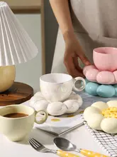 舍里 サンフラワーコーヒーカップセット【可愛い陶器・ティーカップ・ティーソーサー付き】