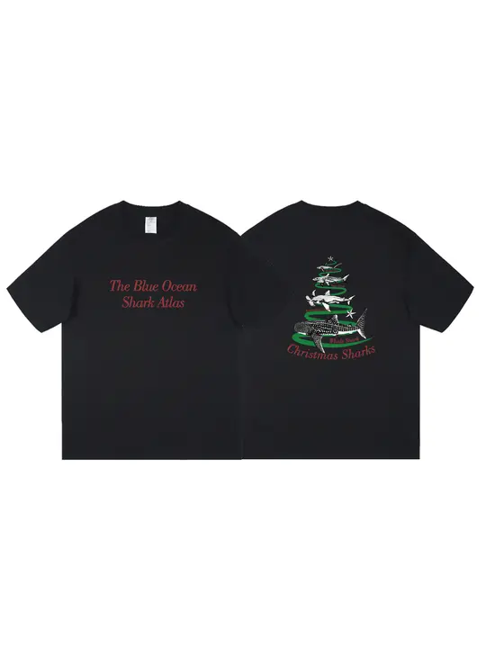 クリスマスシャークツリー デザインTシャツ【コットン・半袖・ルーズフィット】