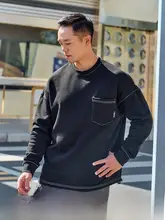 コントラストステッチ コットン長袖Tシャツ【スポーツ・カジュアル・ラウンドネック】