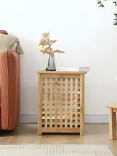 収納に最適！大容量・フタ付きの無垢材収納ボックス【格子デザイン・座れるタイプ】（セットアップ対応）