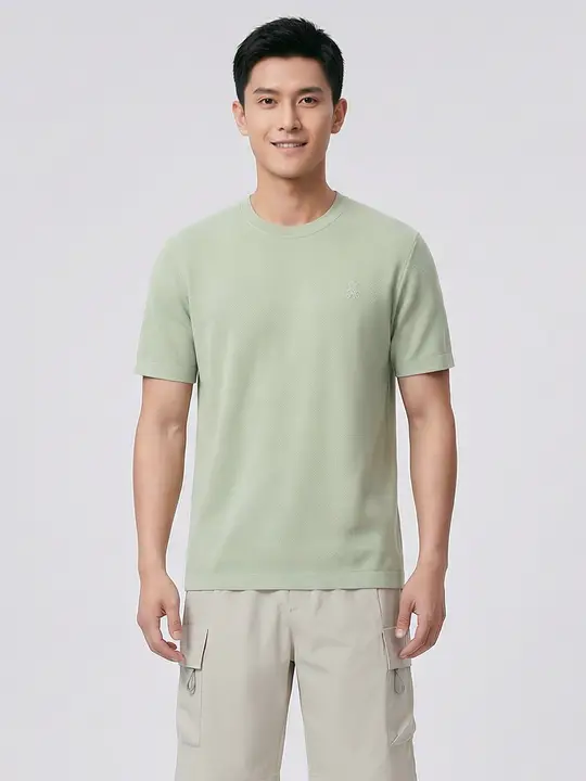 菠萝纹肌理のクルーネックTシャツ【メンズ・ショートスリーブ・ストレッチ・通気性】